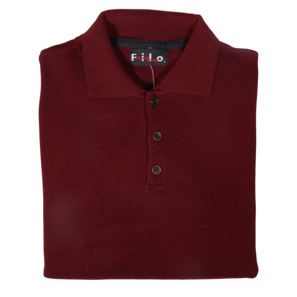 Men's Long Sleeve Filo Golfer Sweater in Maroon available in-store, 337 Monty Naicker Street, Durban CBD or online at Omar's Tailors & Outfitters online store.   A men's fashion curation for South African men - established in 1911.