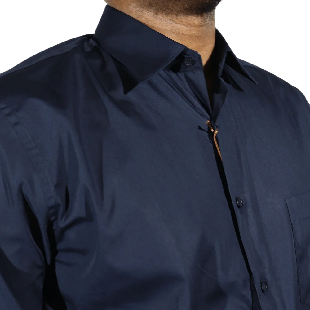 Men's Cotton Rich Thomas & Benno Long Sleeve Formal Shirt with Collar in Navy available in-store, 337 Monty Naicker Street, Durban CBD or online at Omar's Tailors & Outfitters online store.   A men's fashion curation for South African men - established in 1911.