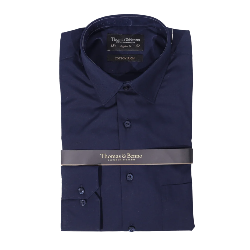 Men's Cotton Rich Thomas & Benno Long Sleeve Formal Shirt with Collar in Navy available in-store, 337 Monty Naicker Street, Durban CBD or online at Omar's Tailors & Outfitters online store.   A men's fashion curation for South African men - established in 1911.