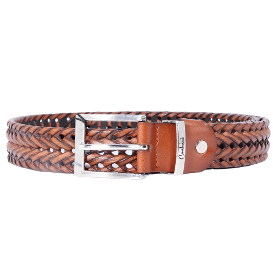 Men's Genuine Leather Carducci belt with weave finish in tan available in-store, 337 Monty Naicker Street, Durban CBD or online at Omar's Tailors & Outfitters online store.   A men's fashion curation for South African men - established in 1911.