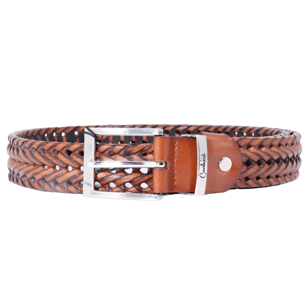 Men's Genuine Leather Carducci belt with weave finish in tan available in-store, 337 Monty Naicker Street, Durban CBD or online at Omar's Tailors & Outfitters online store.   A men's fashion curation for South African men - established in 1911.