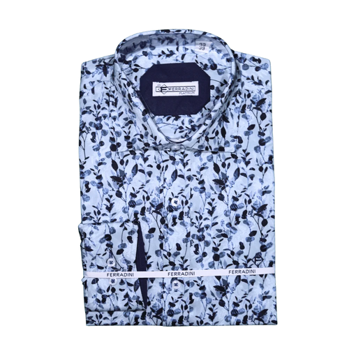 Shop the Men's Ferradini Long Sleeve Floral Collared Shirt, designed for premium style and comfort. Perfect for all occasions, available in-store at 337 Monty Naicker Street, Durban Central, or online at www.omarstailors.com.