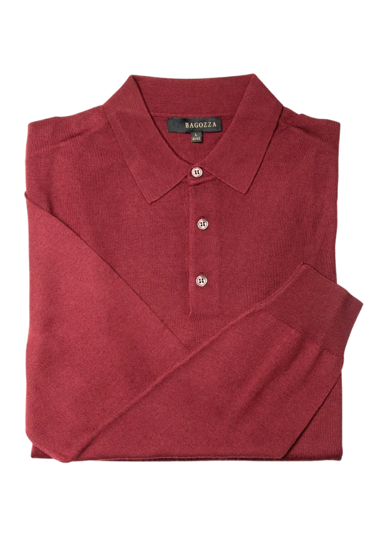 Men's Bagozza merino wool blend long-sleeve golf shirt with ribbing in maroon (8370) - available in-store, 337 Monty Naicker Street, Durban CBD or online at Omar's Tailors & Outfitters online store.   A men's fashion curation for South African men - established in 1911.