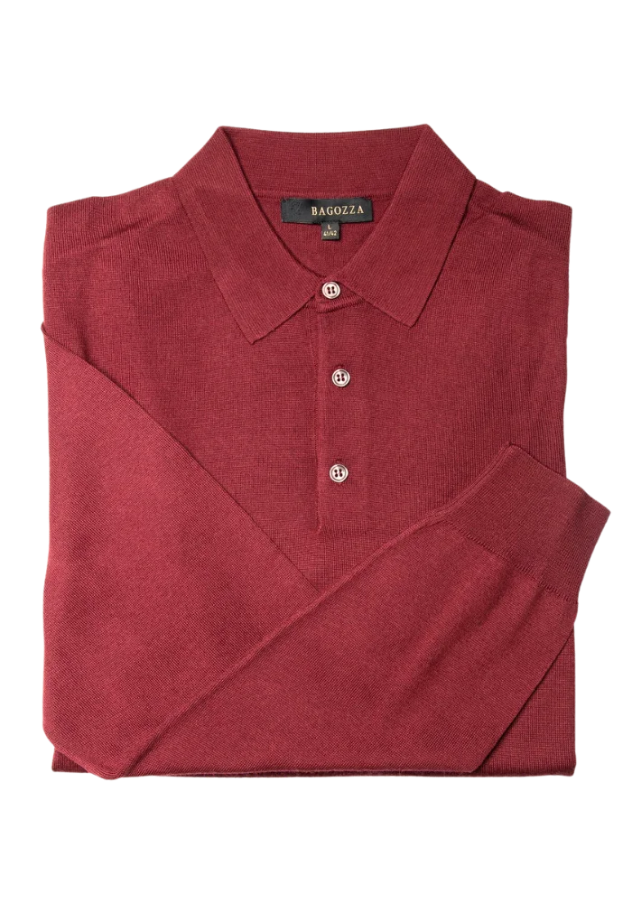 Men's Bagozza merino wool blend long-sleeve golf shirt with ribbing in maroon (8370) - available in-store, 337 Monty Naicker Street, Durban CBD or online at Omar's Tailors & Outfitters online store.   A men's fashion curation for South African men - established in 1911.