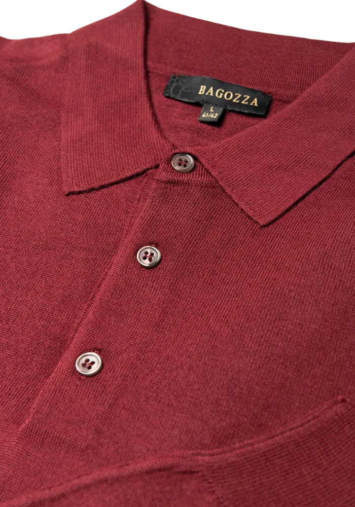 Men's Bagozza merino wool blend long-sleeve golf shirt with ribbing in maroon (8370) - available in-store, 337 Monty Naicker Street, Durban CBD or online at Omar's Tailors & Outfitters online store.   A men's fashion curation for South African men - established in 1911.