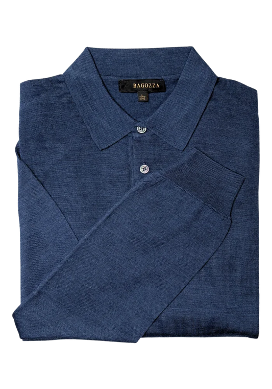 Men's Bagozza merino wool blend long-sleeve golf shirt with ribbing in navy (8370) - available in-store, 337 Monty Naicker Street, Durban CBD or online at Omar's Tailors & Outfitters online store.   A men's fashion curation for South African men - established in 1911.