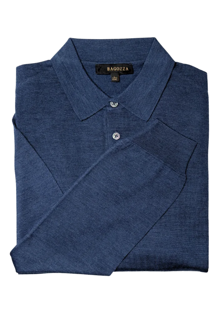 Men's Bagozza merino wool blend long-sleeve golf shirt with ribbing in navy (8370) - available in-store, 337 Monty Naicker Street, Durban CBD or online at Omar's Tailors & Outfitters online store.   A men's fashion curation for South African men - established in 1911.