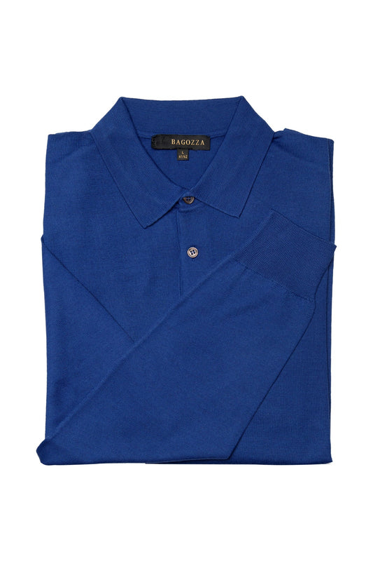 Men's Bagozza merino wool blend long-sleeve golf shirt with ribbing in blue (8370) - available in-store, 337 Monty Naicker Street, Durban CBD or online at Omar's Tailors & Outfitters online store.   A men's fashion curation for South African men - established in 1911.