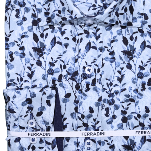 Shop the Men's Ferradini Long Sleeve Floral Collared Shirt, designed for premium style and comfort. Perfect for all occasions, available in-store at 337 Monty Naicker Street, Durban Central, or online at www.omarstailors.com.