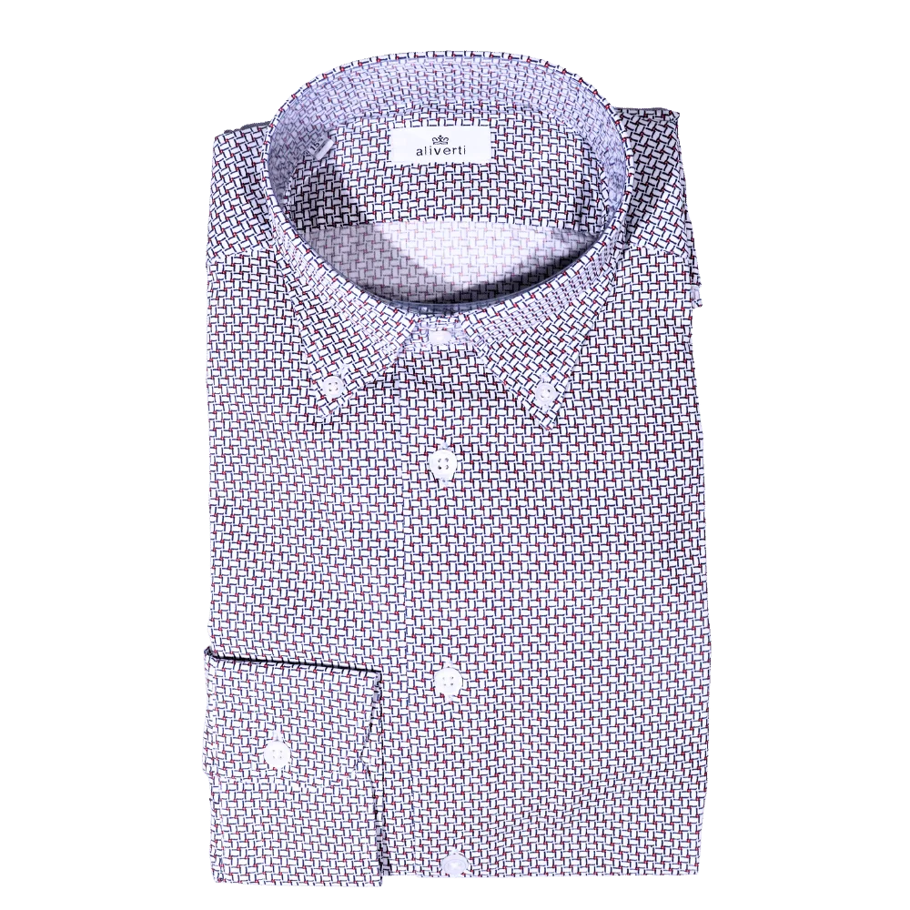 Men's Aliverti Geometric Print L/S Formal Shirt (1210) available in-store, 337 Monty Naicker Street, Durban CBD or online at Omar's Tailors & Outfitters online store.   A men's fashion curation for South African men - established in 1911.