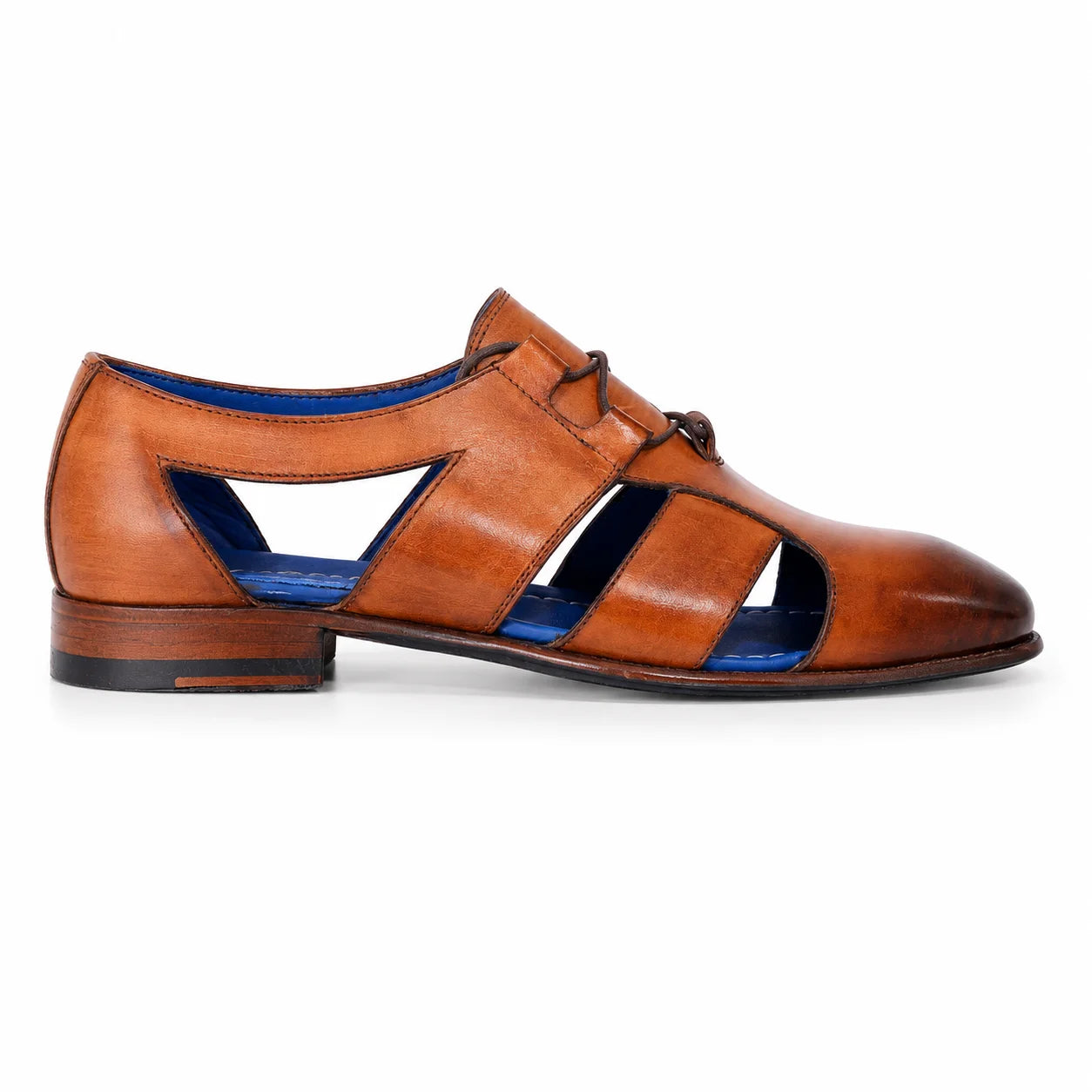 Men’s Aliverti tan genuine leather lace-up sandal — side view