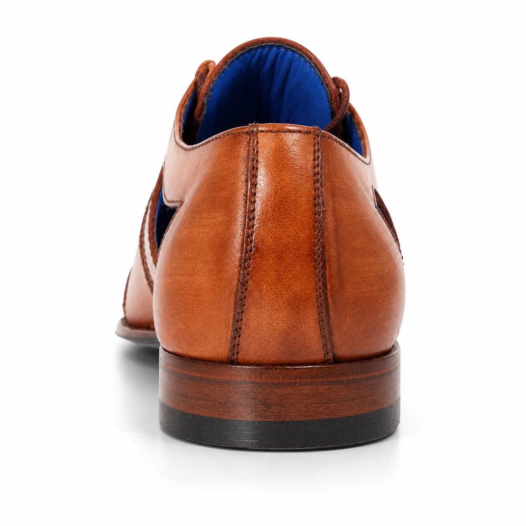 Men’s Aliverti tan genuine leather lace-up sandal — heel view