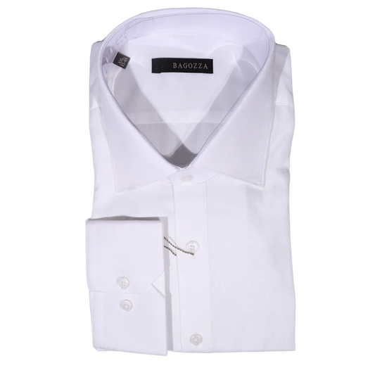 Men's Bagozza Long Sleeve Formal Shirt in White (1830) available in-store, 337 Monty Naicker Street, Durban CBD or online at Omar's Tailors & Outfitters online store.   A men's fashion curation for South African men - established in 1911.