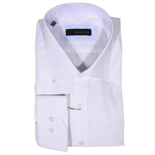 Men's Bagozza Long Sleeve Formal Shirt in White (1924) available in-store, 337 Monty Naicker Street, Durban CBD or online at Omar's Tailors & Outfitters online store.   A men's fashion curation for South African men - established in 1911.