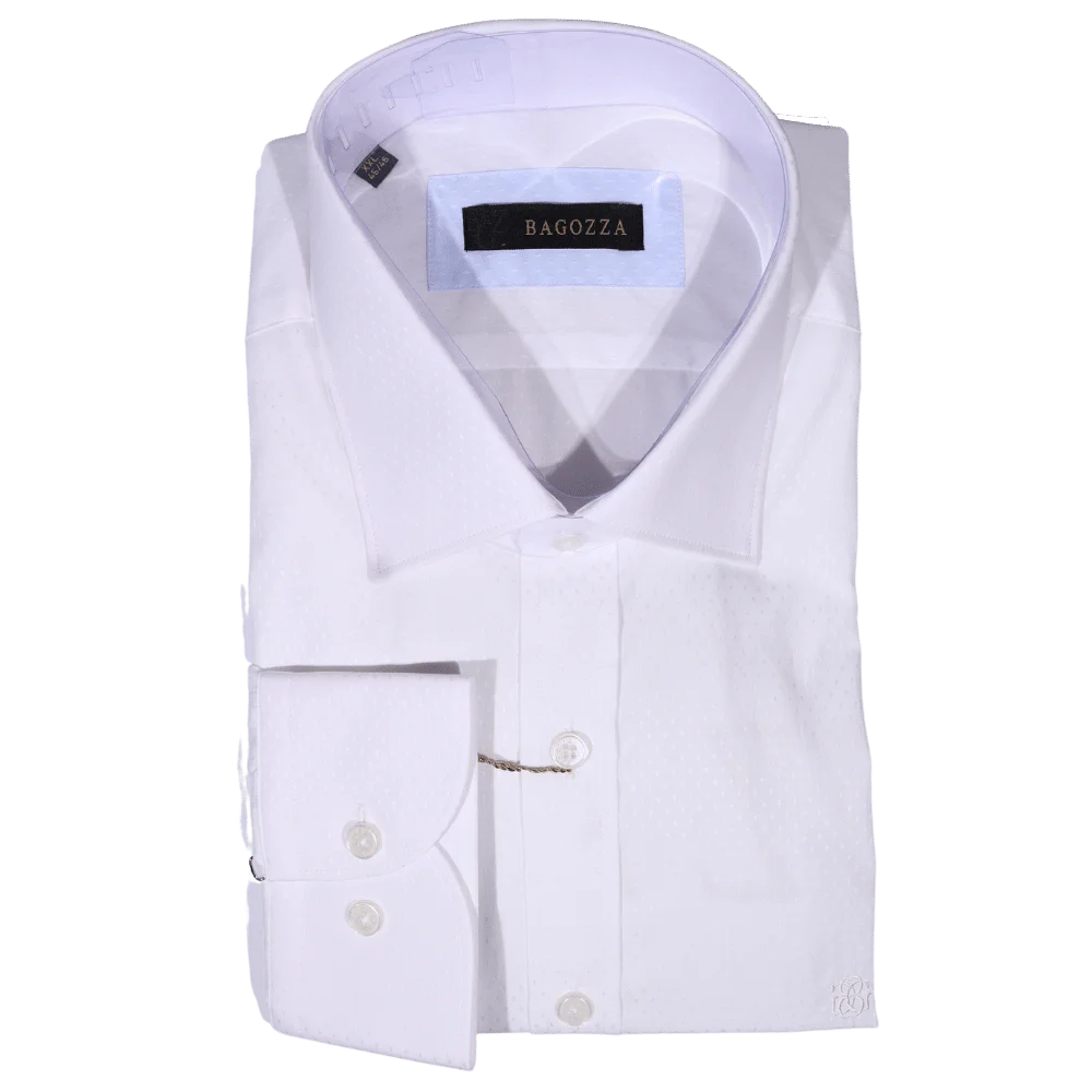 Men's Bagozza Long Sleeve Formal Shirt in White (1924) available in-store, 337 Monty Naicker Street, Durban CBD or online at Omar's Tailors & Outfitters online store.   A men's fashion curation for South African men - established in 1911.