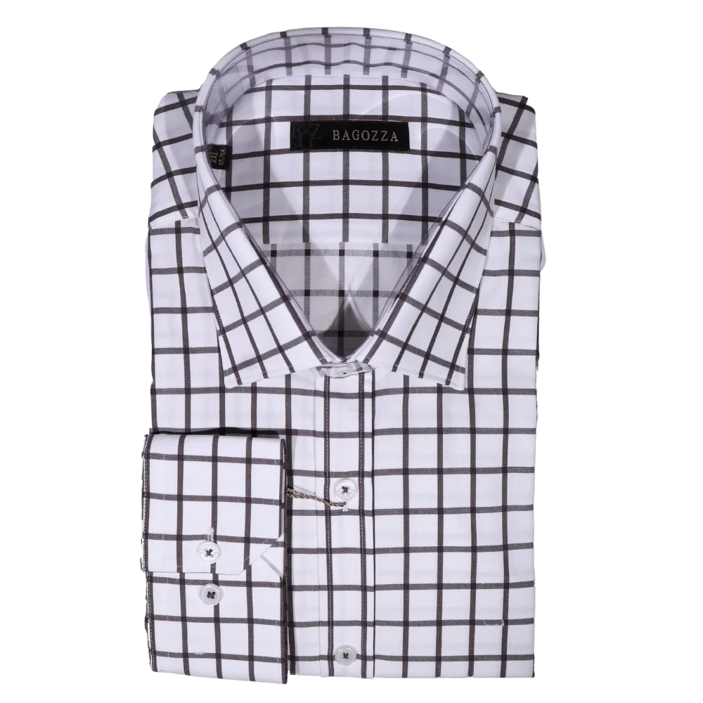 Bagozza Long Sleeve Slim Fit Formal Shirt in Black Check (2447) available in-store, 337 Monty Naicker Street, Durban CBD or online at Omar's Tailors & Outfitters online store.   A men's fashion curation for South African men - established in 1911.
