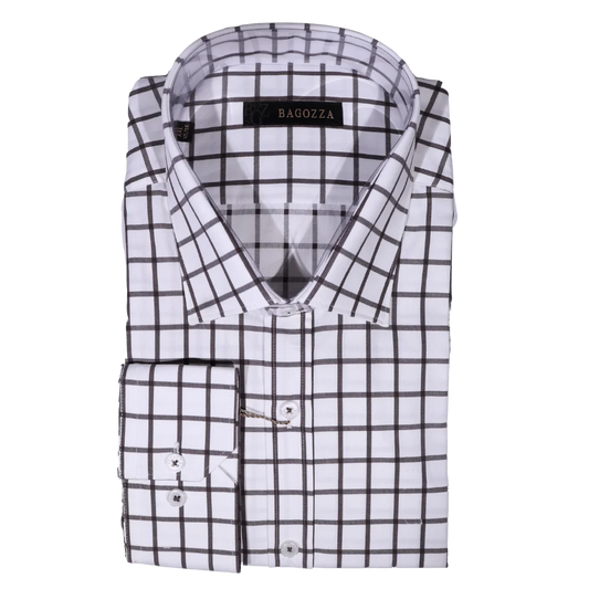 Bagozza Long Sleeve Slim Fit Formal Shirt in Black Check (2447) available in-store, 337 Monty Naicker Street, Durban CBD or online at Omar's Tailors & Outfitters online store.   A men's fashion curation for South African men - established in 1911.