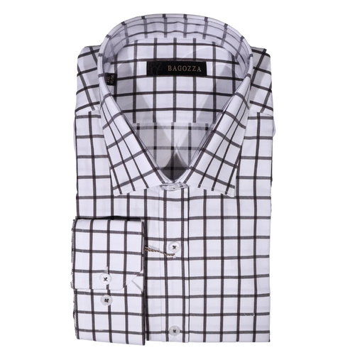 Bagozza Long Sleeve Slim Fit Formal Shirt in Black Check (2447) available in-store, 337 Monty Naicker Street, Durban CBD or online at Omar's Tailors & Outfitters online store.   A men's fashion curation for South African men - established in 1911.