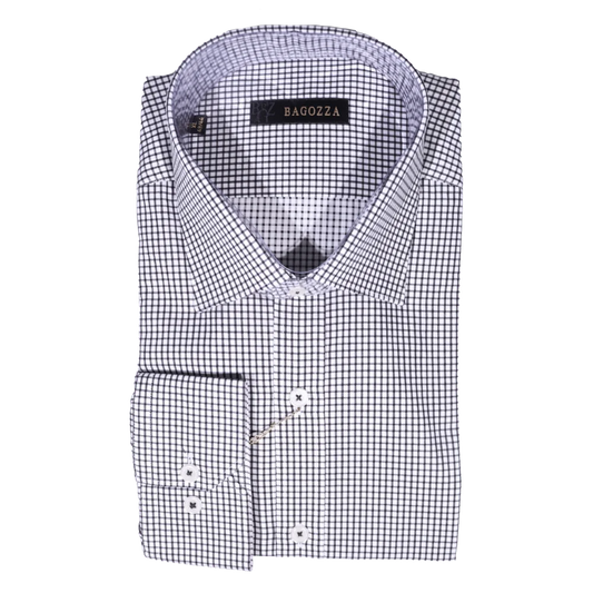 Men's Bagozza Long Sleeve Formal Shirt in Check (2455) available in-store, 337 Monty Naicker Street, Durban CBD or online at Omar's Tailors & Outfitters online store.   A men's fashion curation for South African men - established in 1911.