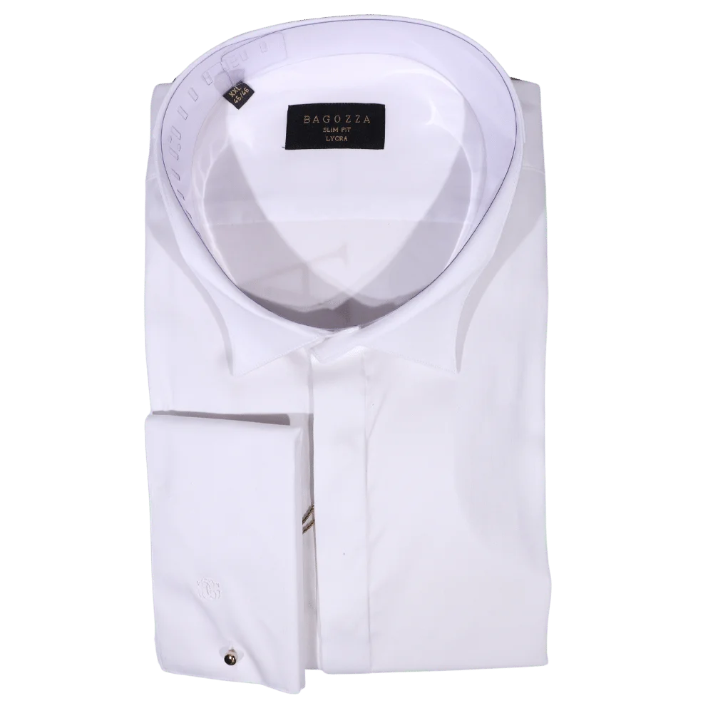 Bagozza Slim Fit Lycra Long Sleeve Formal Shirt in White (2951) available in-store, 337 Monty Naicker Street, Durban CBD or online at Omar's Tailors & Outfitters online store.   A men's fashion curation for South African men - established in 1911.