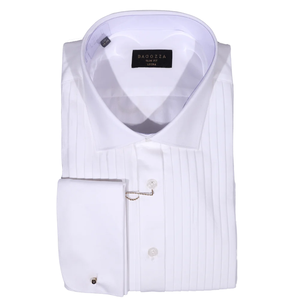 Men's Bagozza Slim Fit Long Sleeve Lycra Formal Shirt in White (3104) available in-store, 337 Monty Naicker Street, Durban CBD or online at Omar's Tailors & Outfitters online store.   A men's fashion curation for South African men - established in 1911.