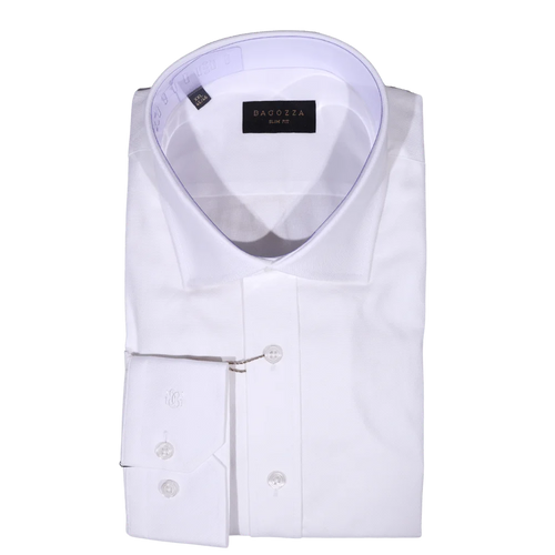 Men's Bagozza Slim Fit Long Sleeve Formal Shirt in White (3130) available in-store, 337 Monty Naicker Street, Durban CBD or online at Omar's Tailors & Outfitters online store.   A men's fashion curation for South African men - established in 1911.