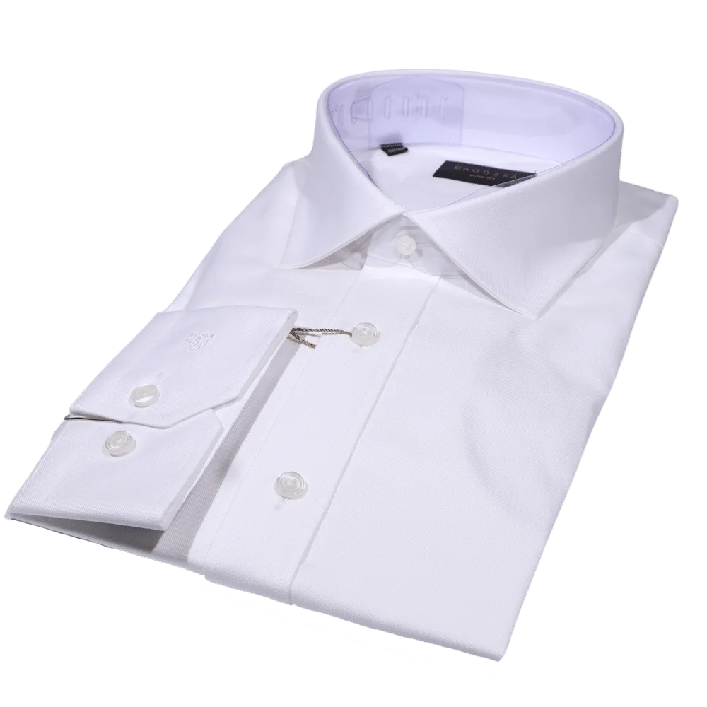 Men's Bagozza Slim Fit Long Sleeve Formal Shirt in White (3130) available in-store, 337 Monty Naicker Street, Durban CBD or online at Omar's Tailors & Outfitters online store.   A men's fashion curation for South African men - established in 1911.