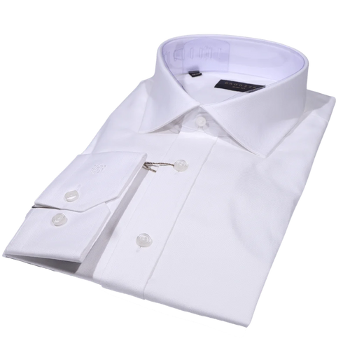 Men's Bagozza Slim Fit Long Sleeve Formal Shirt in White (3130) available in-store, 337 Monty Naicker Street, Durban CBD or online at Omar's Tailors & Outfitters online store.   A men's fashion curation for South African men - established in 1911.