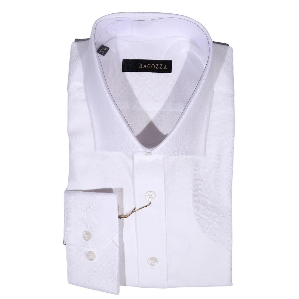 Men's Bagozza Long Sleeve Formal Shirt in White (3026) available in-store, 337 Monty Naicker Street, Durban CBD or online at Omar's Tailors & Outfitters online store.   A men's fashion curation for South African men - established in 1911.