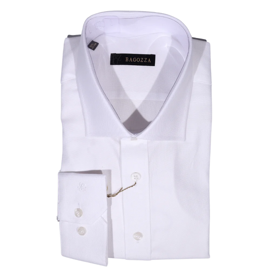 Men's Bagozza Long Sleeve Formal Shirt in White (3026) available in-store, 337 Monty Naicker Street, Durban CBD or online at Omar's Tailors & Outfitters online store.   A men's fashion curation for South African men - established in 1911.