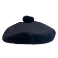 Black beret with a pom-pom on a white background