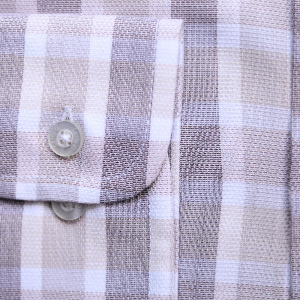 Shop the Carlo Galucci Italia Cotton Rich Shirt with a stylish taupe-check pattern and classic fit. Perfect for any occasion, available in-store at 337 Monty Naicker Street, Durban Central, or online at www.omarstailors.com.