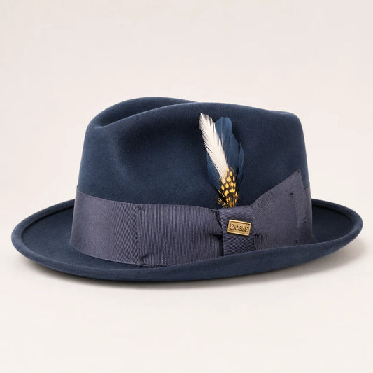 Buy Men's Dobbs Navy Fur-Felt Fedora Hat at Omar's Outfitters Durban. Elegant formal fedora for weddings & suits. Free delivery in South Africa.