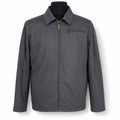 A grey Durburg Mistral zip-up jacket with a pointed collar and a diagonal chest pocket, displayed on a black mannequin torso against a white background.