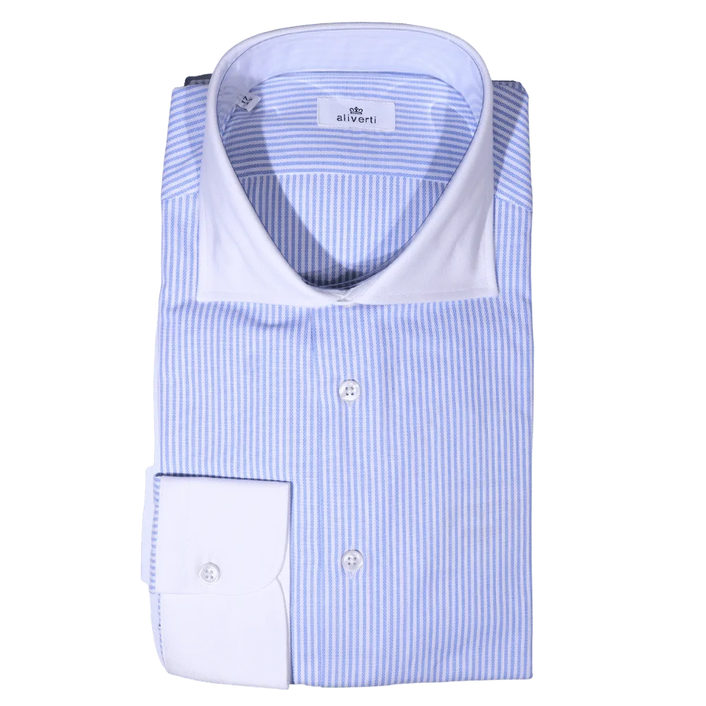 Men's Fusaro Long Sleeve Formal Shirt in White & Blue Stripe (15025) available in-store, 337 Monty Naicker Street, Durban CBD or online at Omar's Tailors & Outfitters online store.   A men's fashion curation for South African men - established in 1911.