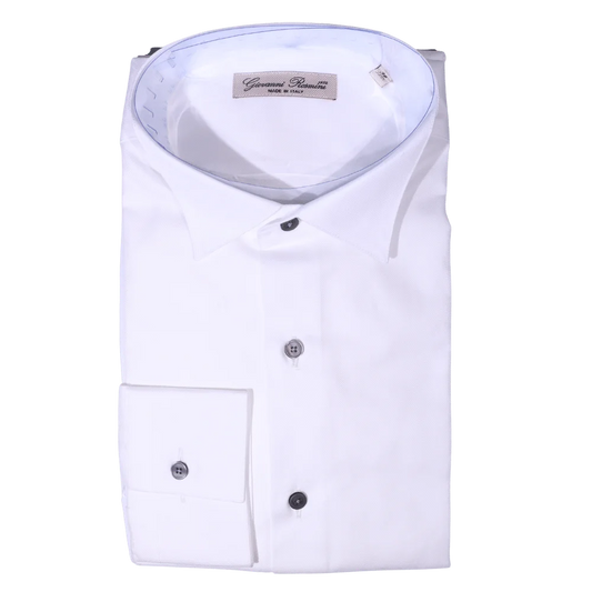 Men's Giovanni Rosmini Long Sleeve Formal Shirt in White (398) available in-store, 337 Monty Naicker Street, Durban CBD or online at Omar's Tailors & Outfitters online store.   A men's fashion curation for South African men - established in 1911.