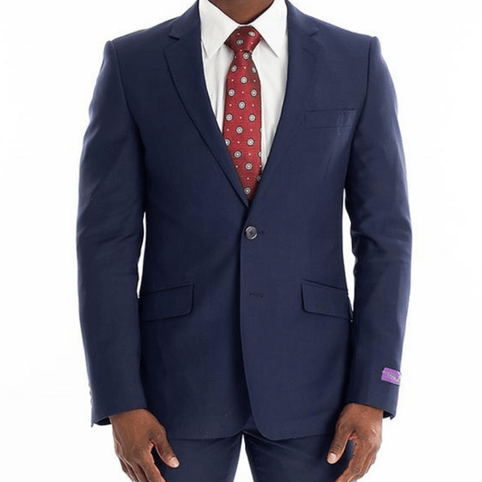 Marco Benetti Lehman Slim Fit Suit in Blue (3025). This sophisticated suit features a 2-button jacket with notch lapel, flap pockets, and pick stitch detail, paired with flat front trousers boasting jetted hip pockets and pick stitch detail. Crafted from 65% polyester and 35% viscose, the Lehman Suit offers a luxurious fit and feel, perfect for the modern gentleman. Shop in-store at 337 Monty Naicker Street, Durban or Online at www.omarstailors.com