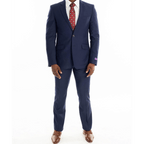 Marco Benetti Lehman Slim Fit Suit in Blue (3025). This sophisticated suit features a 2-button jacket with notch lapel, flap pockets, and pick stitch detail, paired with flat front trousers boasting jetted hip pockets and pick stitch detail. Crafted from 65% polyester and 35% viscose, the Lehman Suit offers a luxurious fit and feel, perfect for the modern gentleman. Shop in-store at 337 Monty Naicker Street, Durban or Online at www.omarstailors.com