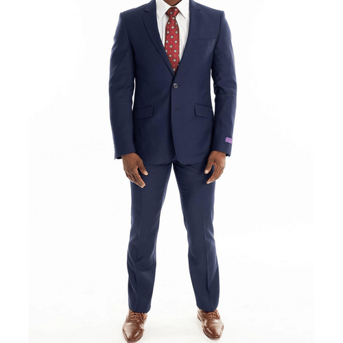 Marco Benetti Lehman Slim Fit Suit in Blue (3025). This sophisticated suit features a 2-button jacket with notch lapel, flap pockets, and pick stitch detail, paired with flat front trousers boasting jetted hip pockets and pick stitch detail. Crafted from 65% polyester and 35% viscose, the Lehman Suit offers a luxurious fit and feel, perfect for the modern gentleman. Shop in-store at 337 Monty Naicker Street, Durban or Online at www.omarstailors.com