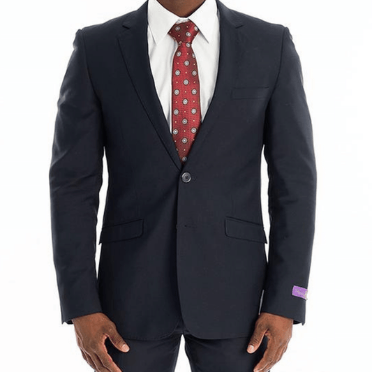 Marco Benetti Lehman Slim Fit Suit in Light Navy (3025). This sophisticated suit features a 2-button jacket with notch lapel, flap pockets, and pick stitch detail, paired with flat front trousers boasting jetted hip pockets and pick stitch detail. Crafted from 65% polyester and 35% viscose, the Lehman Suit offers a luxurious fit and feel, perfect for the modern gentleman. Shop in-store at 337 Monty Naicker Street, Durban or Online at www.omarstailors.com