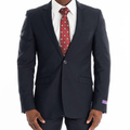 Marco Benetti Lehman Slim Fit Suit in Light Navy (3025). This sophisticated suit features a 2-button jacket with notch lapel, flap pockets, and pick stitch detail, paired with flat front trousers boasting jetted hip pockets and pick stitch detail. Crafted from 65% polyester and 35% viscose, the Lehman Suit offers a luxurious fit and feel, perfect for the modern gentleman. Shop in-store at 337 Monty Naicker Street, Durban or Online at www.omarstailors.com