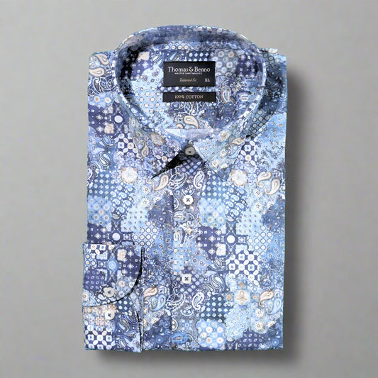 Men's 100% Cotton Thomas Benno Long Sleeve Formal Shirt in Blue (3362) available in-store, 337 Monty Naicker Street, Durban CBD or online at Omar's Tailors & Outfitters online store. 

A men's fashion curation for South African men, established in 1911.