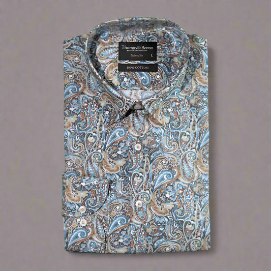 Men's 100% Cotton Thomas Benno Long Sleeve Formal Shirt in Brown (3374) available in-store, 337 Monty Naicker Street, Durban CBD or online at Omar's Tailors & Outfitters online store. 

A men's fashion curation for South African men - established in 1911.