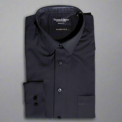 Men's Bamboo Rich Thomas Benno Long Sleeve Formal Shirt in Black (2262) available in-store, 337 Monty Naicker Street, Durban CBD or online at Omar's Tailors & Outfitters online store.