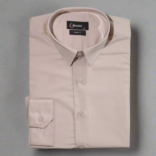 Men's Lorenzini Long Sleeve Collared Shirt in Beige (9487), designed for premium style and comfort. Perfect for all occasions, available in-store at 337 Monty Naicker Street, Durban Central, or online at www.omarstailors.com.