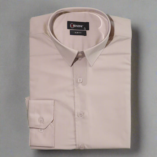 Men's Lorenzini Long Sleeve Collared Shirt in Beige (9487), designed for premium style and comfort. Perfect for all occasions, available in-store at 337 Monty Naicker Street, Durban Central, or online at www.omarstailors.com.