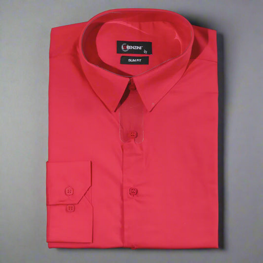 Men's Lorenzini Long Sleeve Collared Shirt in Red (9487), designed for premium style and comfort. Perfect for all occasions, available in-store at 337 Monty Naicker Street, Durban Central, or online at www.omarstailors.com.