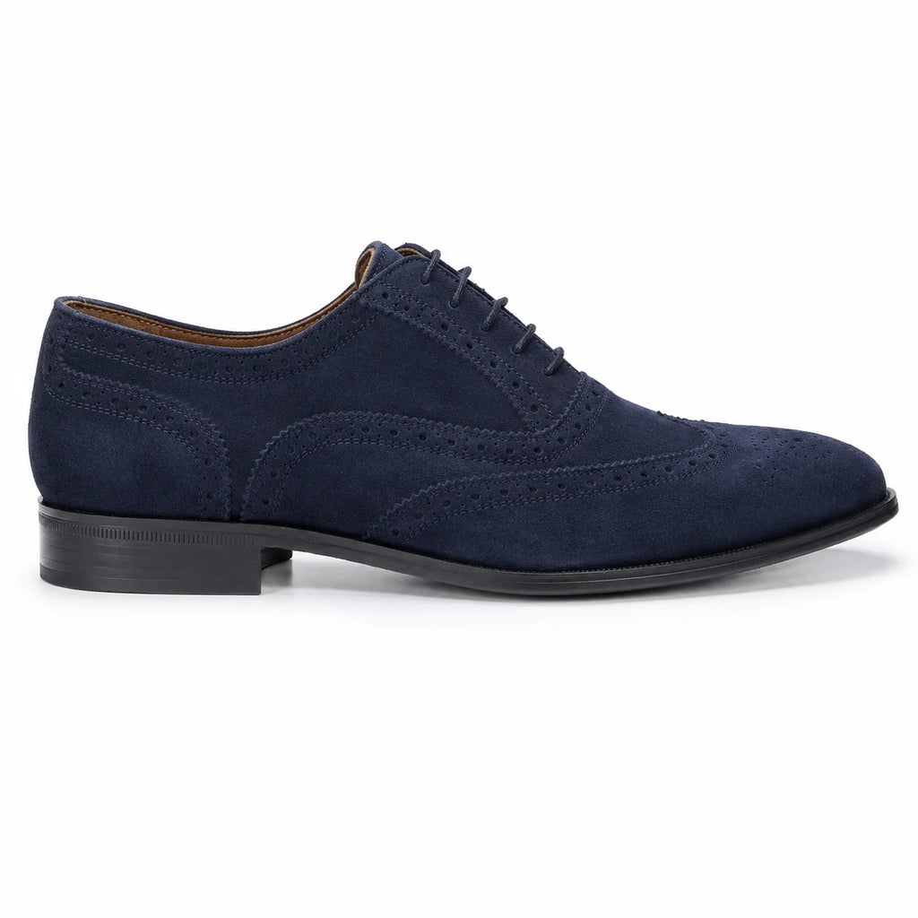 Men’s Mercanti Fiorentini navy genuine suede leather Oxford brogue — side view