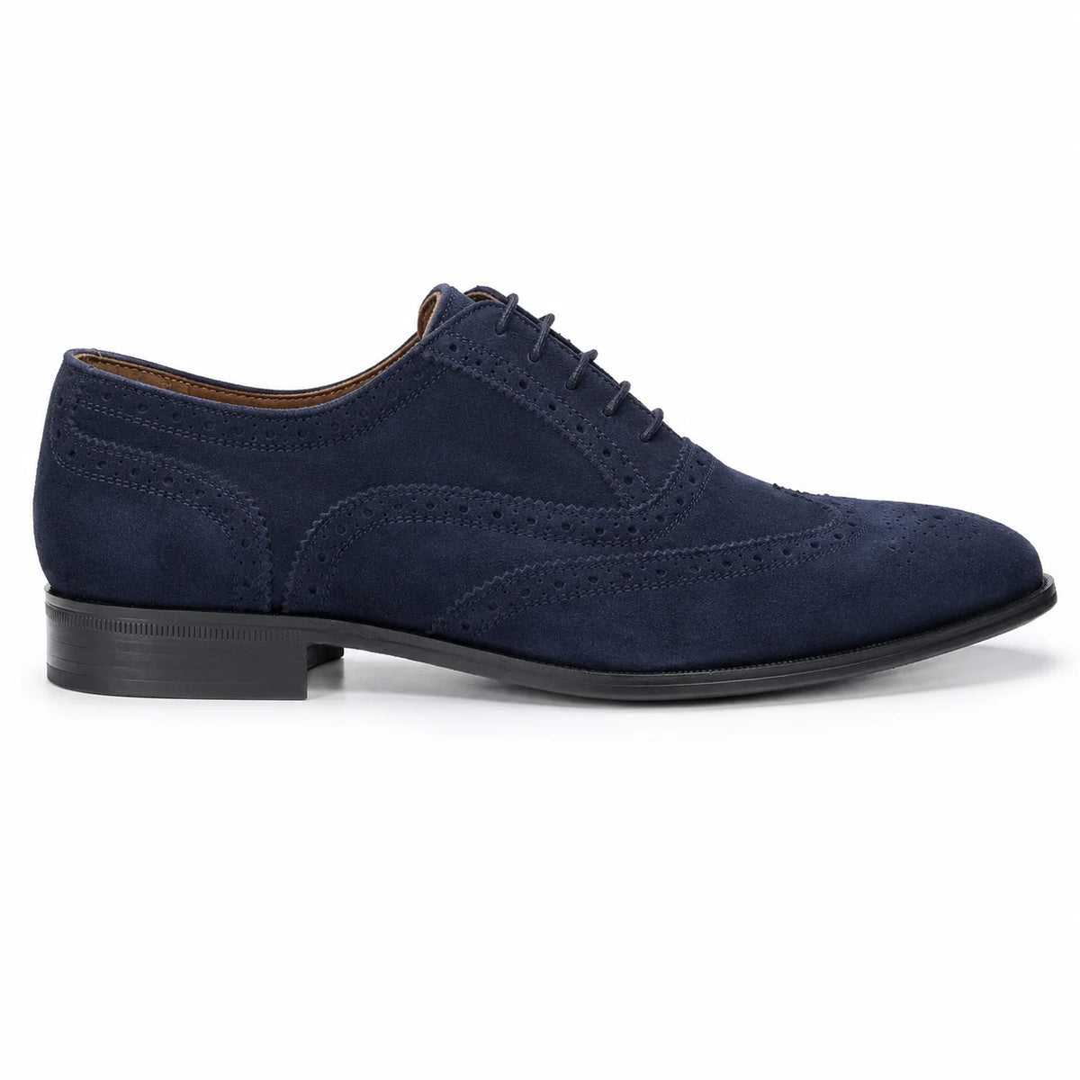 Men’s Mercanti Fiorentini navy genuine suede leather Oxford brogue — side view