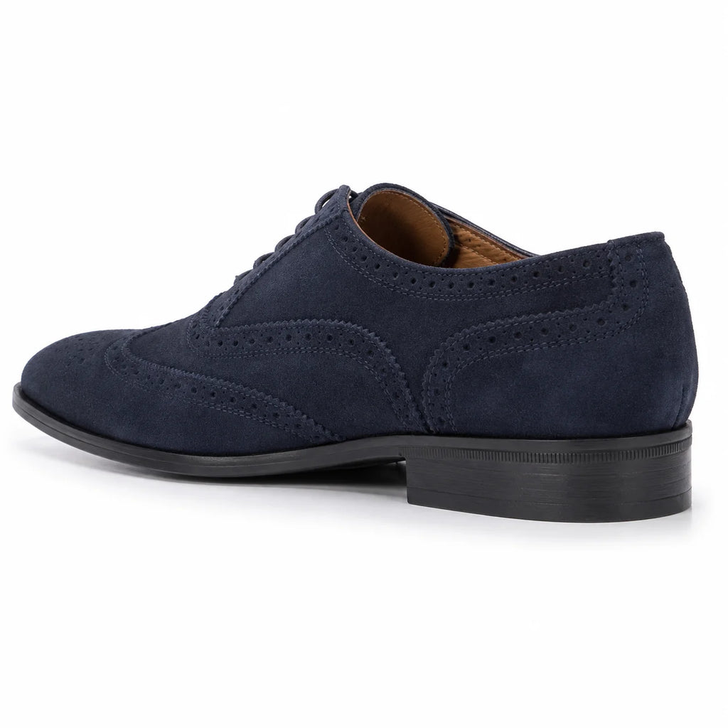 Men’s Mercanti Fiorentini navy genuine suede leather Oxford brogue — back view